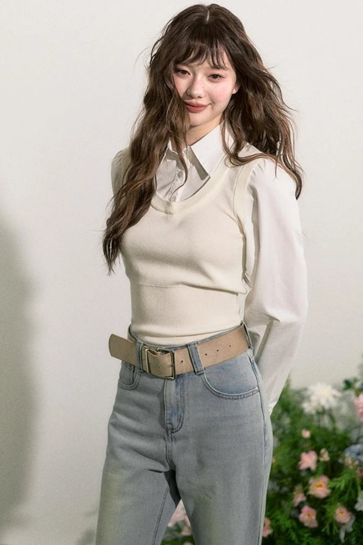 Layered Knit Vest With Skirt Set-Up