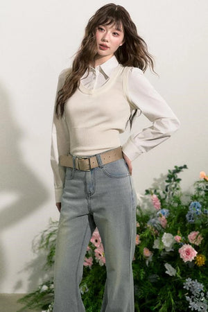 Layered Knit Vest With Skirt Set-Up