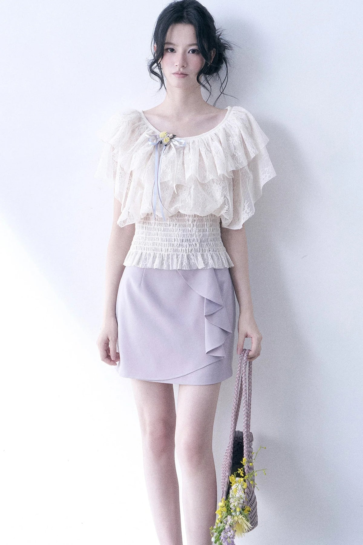 Layered Lace Ruffle Smocked Top