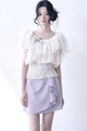 Layered Lace Ruffle Smocked Top