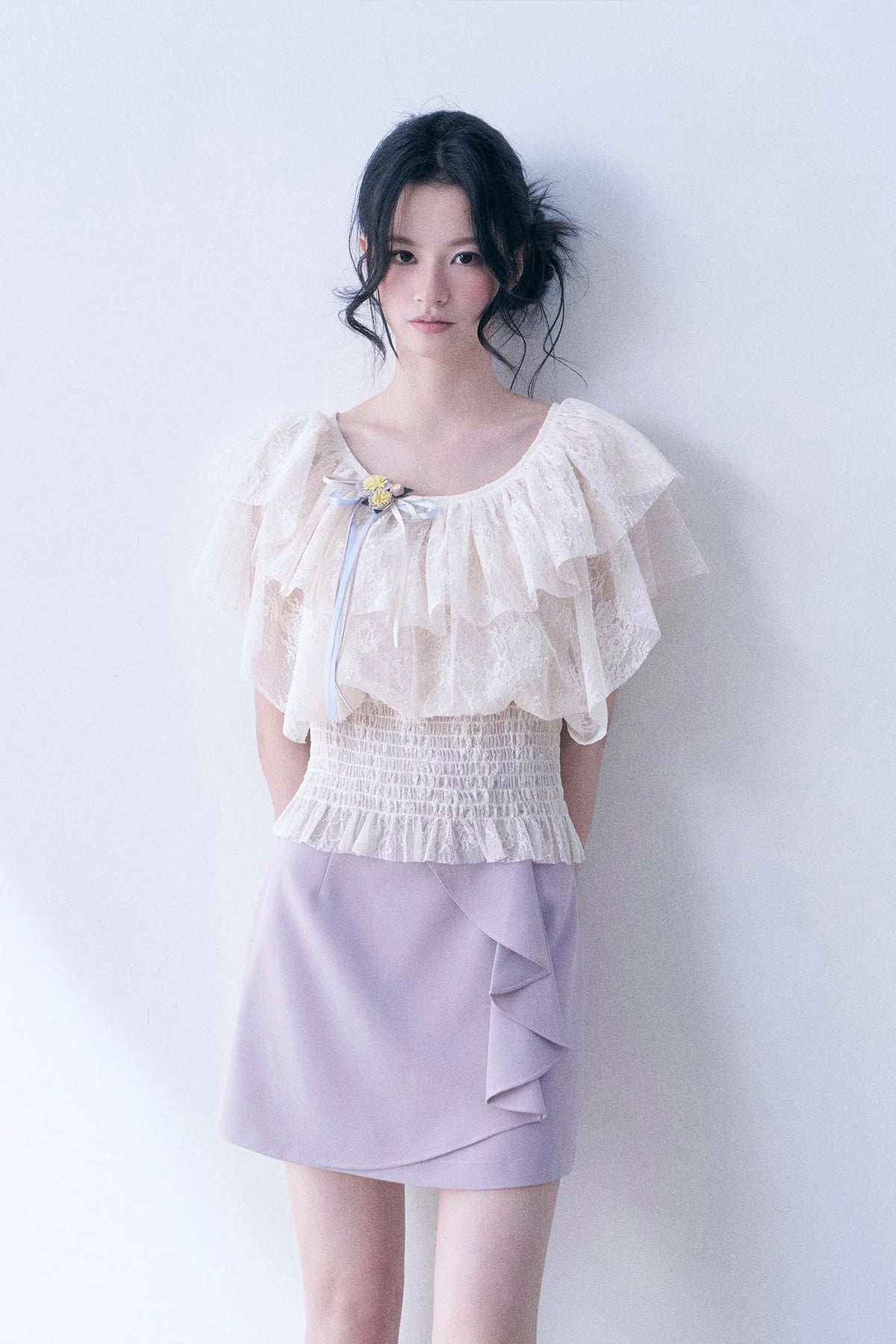 Layered Lace Ruffle Smocked Top
