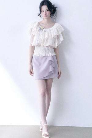 Layered Lace Ruffle Smocked Top