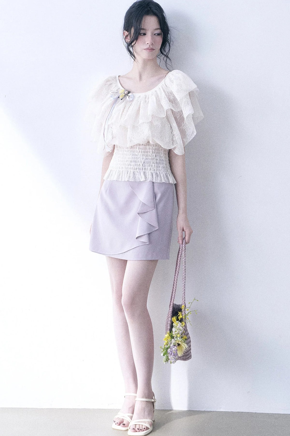 Layered Lace Ruffle Smocked Top