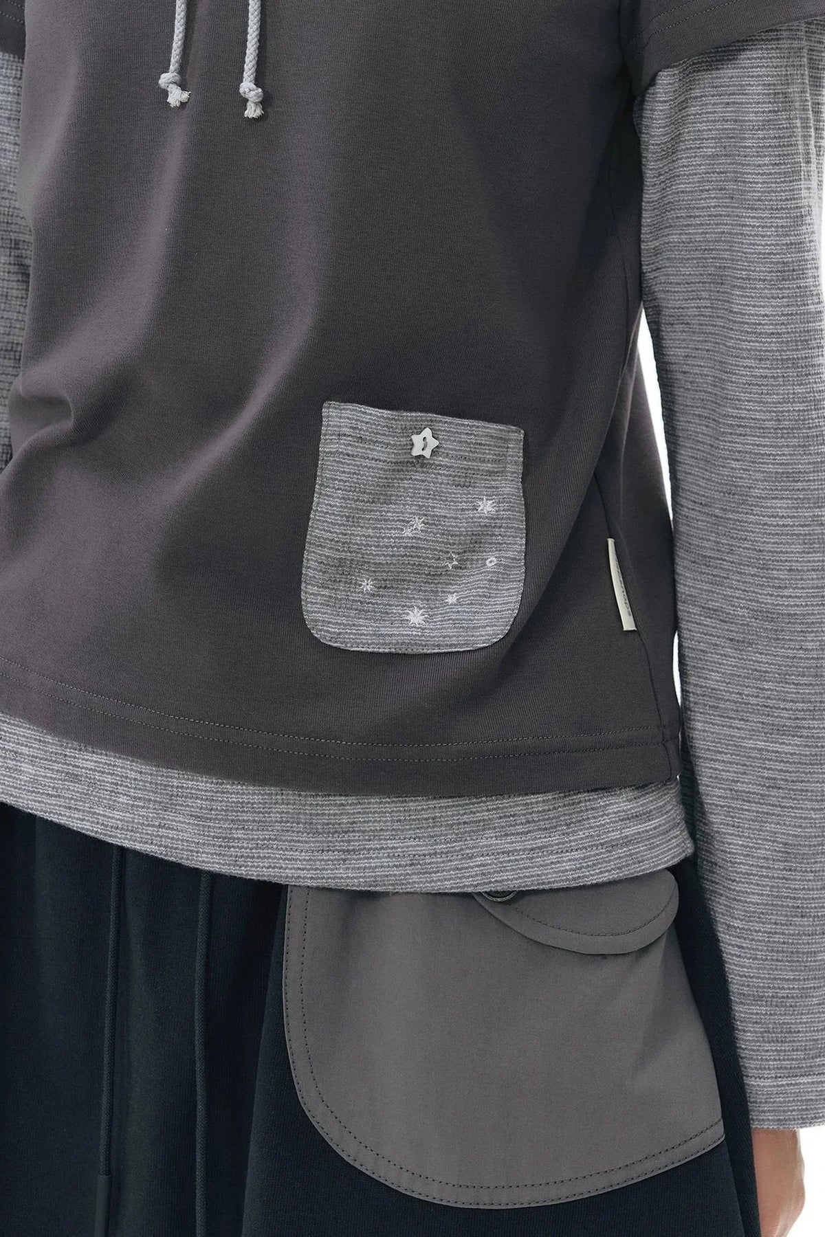 Layered-Look Hooded Long-Sleeve Top