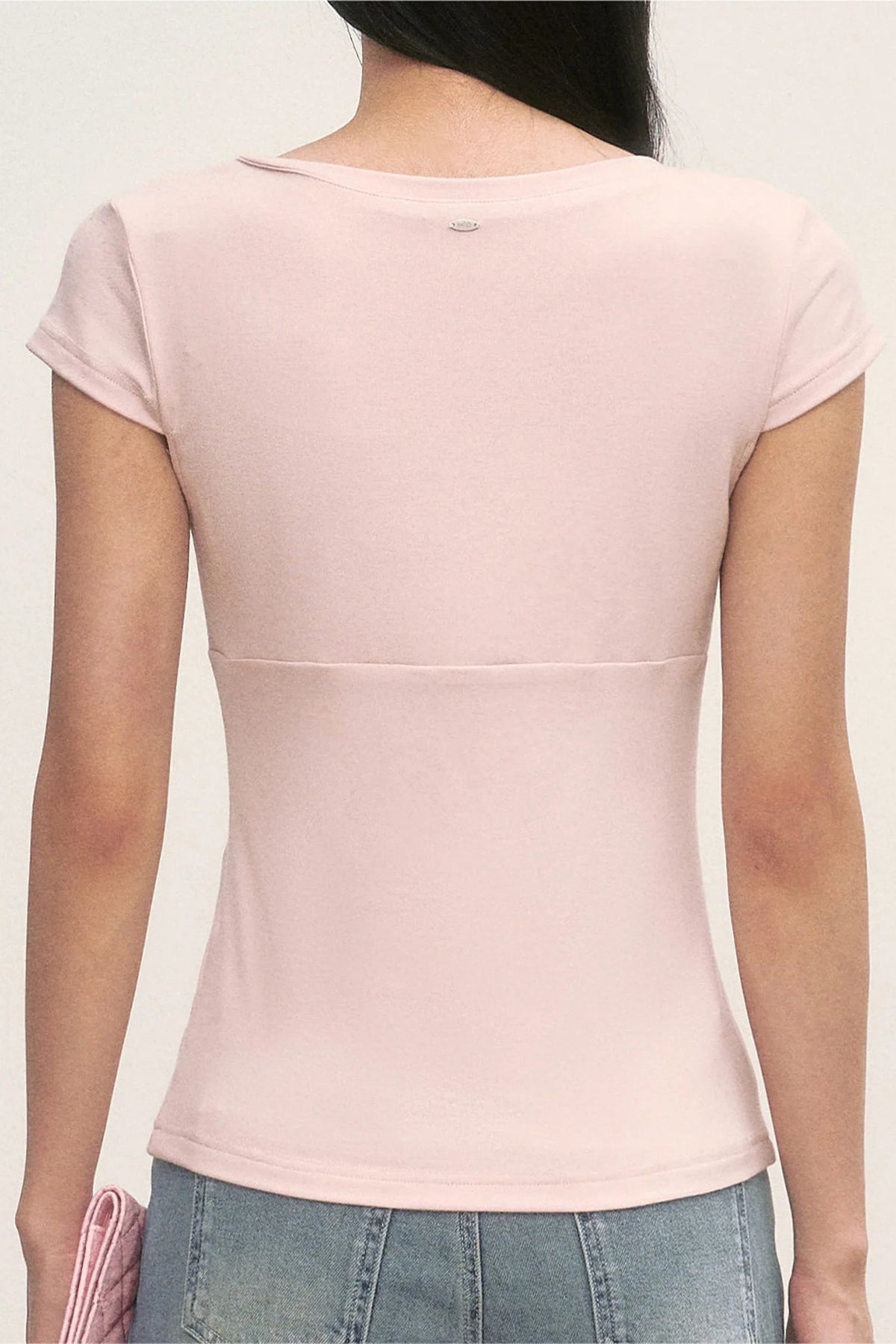 Layered-Look Pink V-Neck Top and Striped Camisole Set