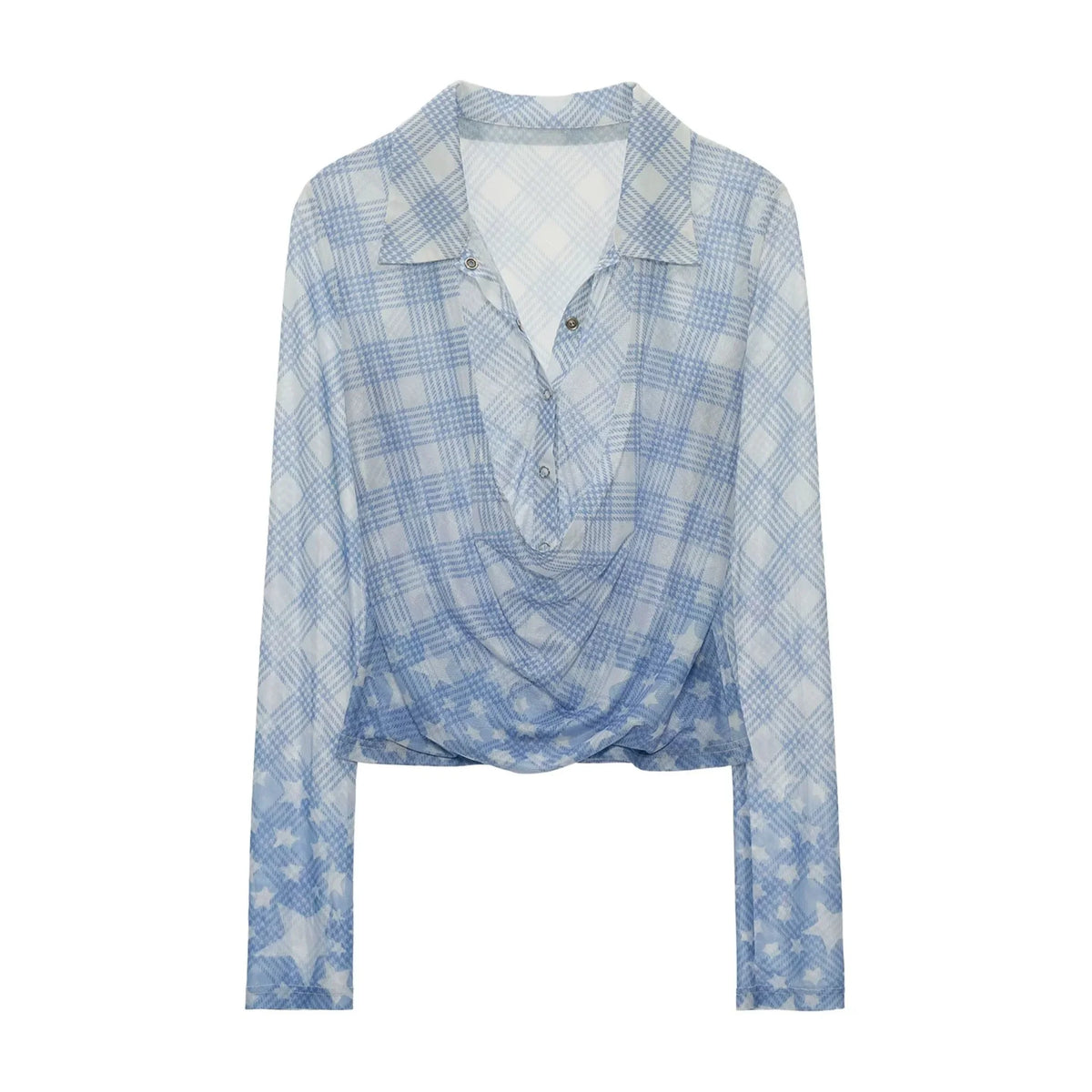 Layered-Look Plaid Long-Sleeve Blouse