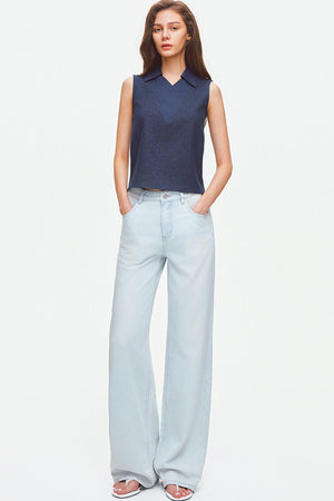 Layered-Look Polo Collar Sleeveless Top