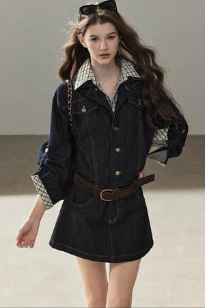 Layered-Look Puffy Denim Dress Set