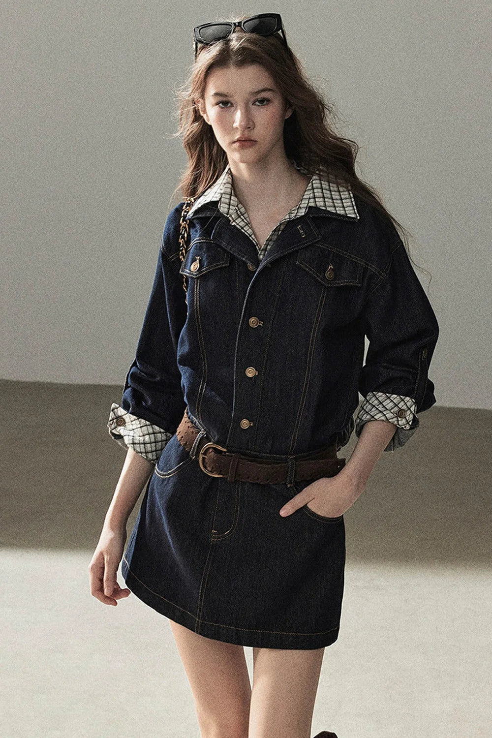 Layered-Look Puffy Denim Dress Set
