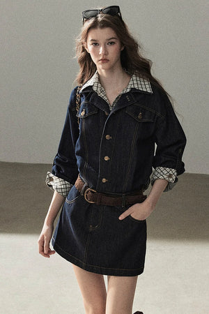 Layered-Look Puffy Denim Dress Set