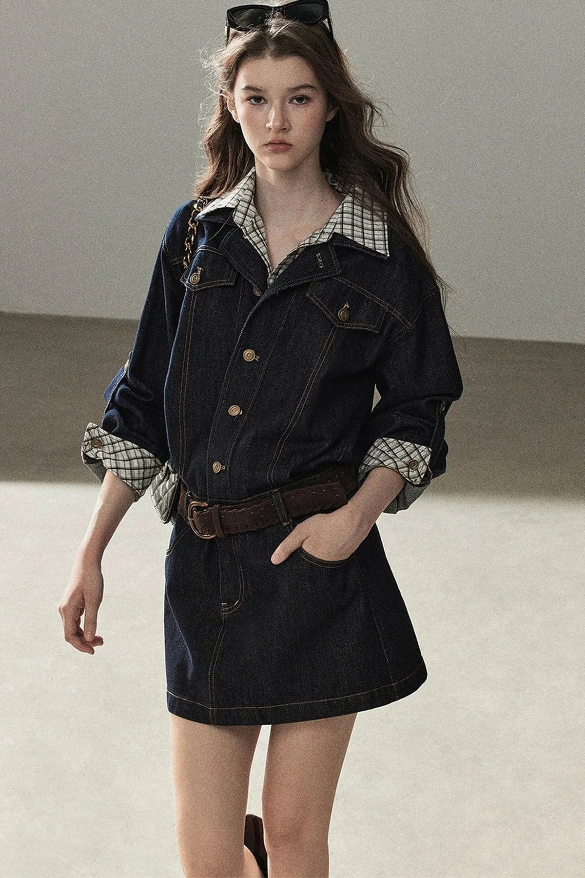 Layered-Look Puffy Denim Dress Set