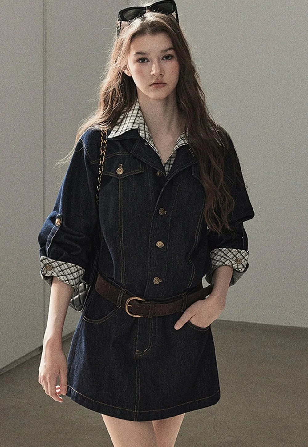 Layered-Look Puffy Denim Dress Set