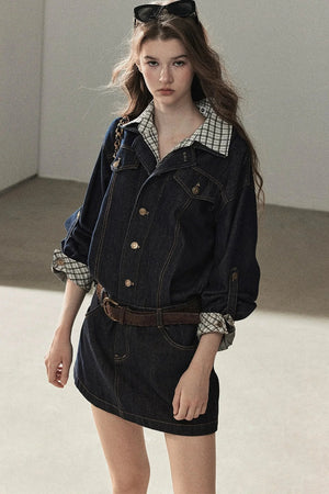 Layered-Look Puffy Denim Dress Set