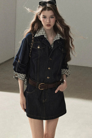Layered-Look Puffy Denim Dress Set