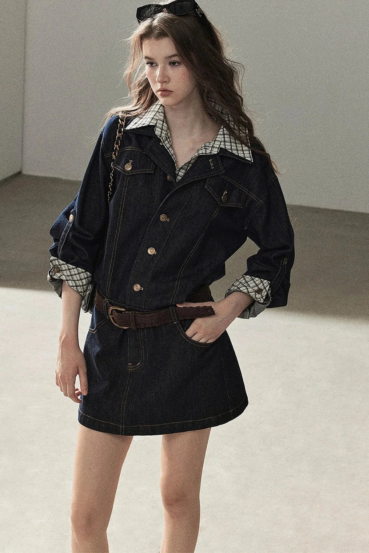 Layered-Look Puffy Denim Dress Set