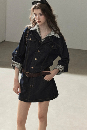 Layered-Look Puffy Denim Dress Set