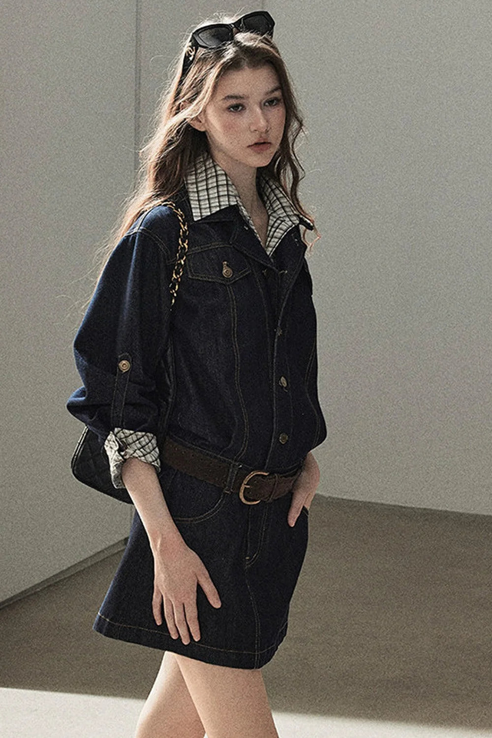 Layered-Look Puffy Denim Dress Set