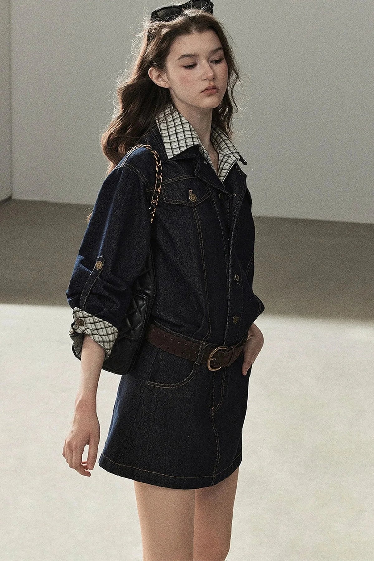 Layered-Look Puffy Denim Dress Set