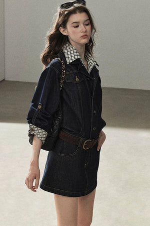 Layered-Look Puffy Denim Dress Set