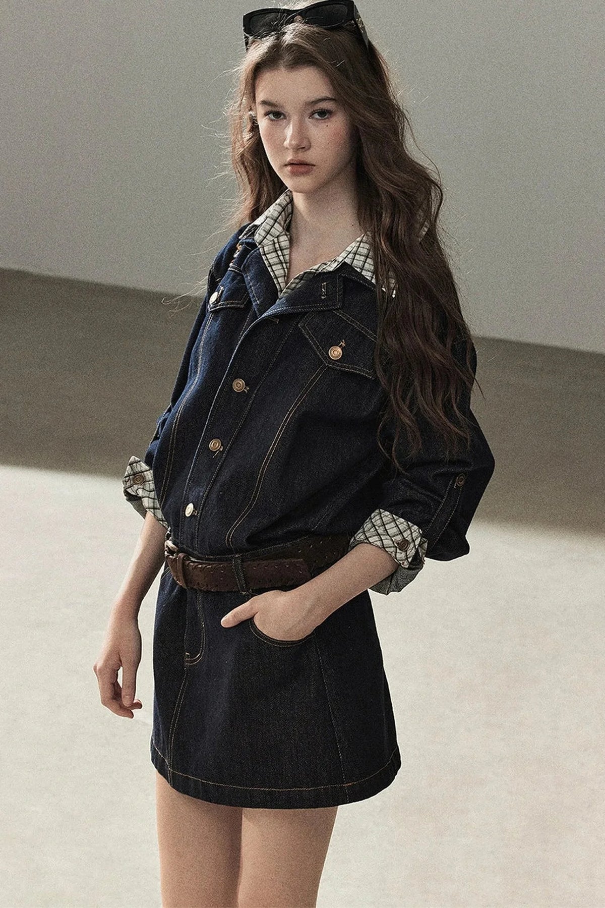 Layered-Look Puffy Denim Dress Set