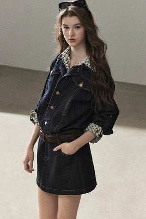 Layered-Look Puffy Denim Dress Set