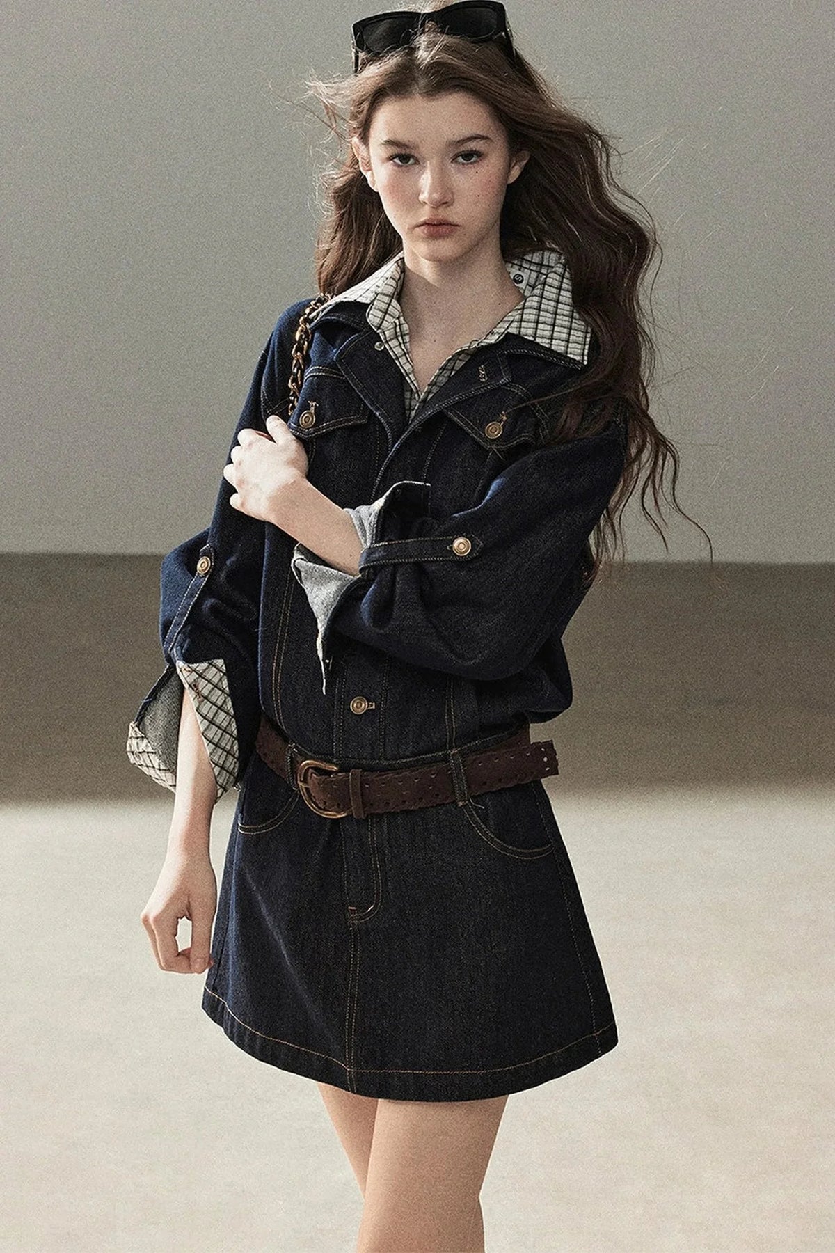 Layered-Look Puffy Denim Dress Set