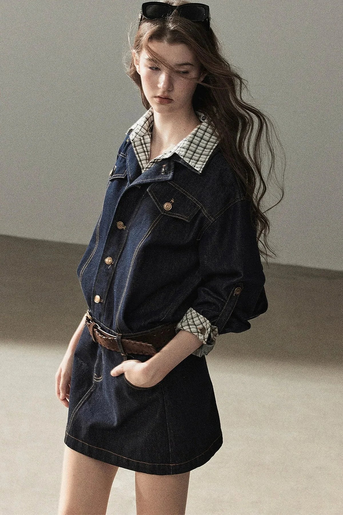 Layered-Look Puffy Denim Dress Set
