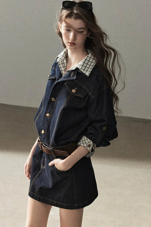Layered-Look Puffy Denim Dress Set