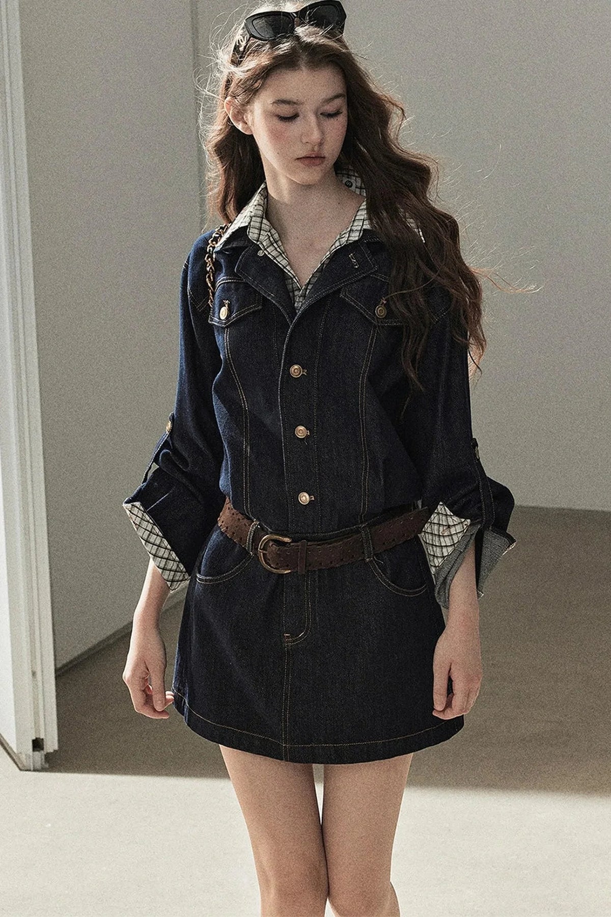Layered-Look Puffy Denim Dress Set