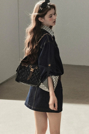 Layered-Look Puffy Denim Dress Set
