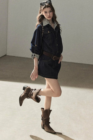 Layered-Look Puffy Denim Dress Set