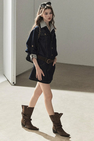 Layered-Look Puffy Denim Dress Set