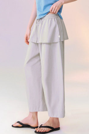 Layered-Look Skirt Overlay Wide Pants