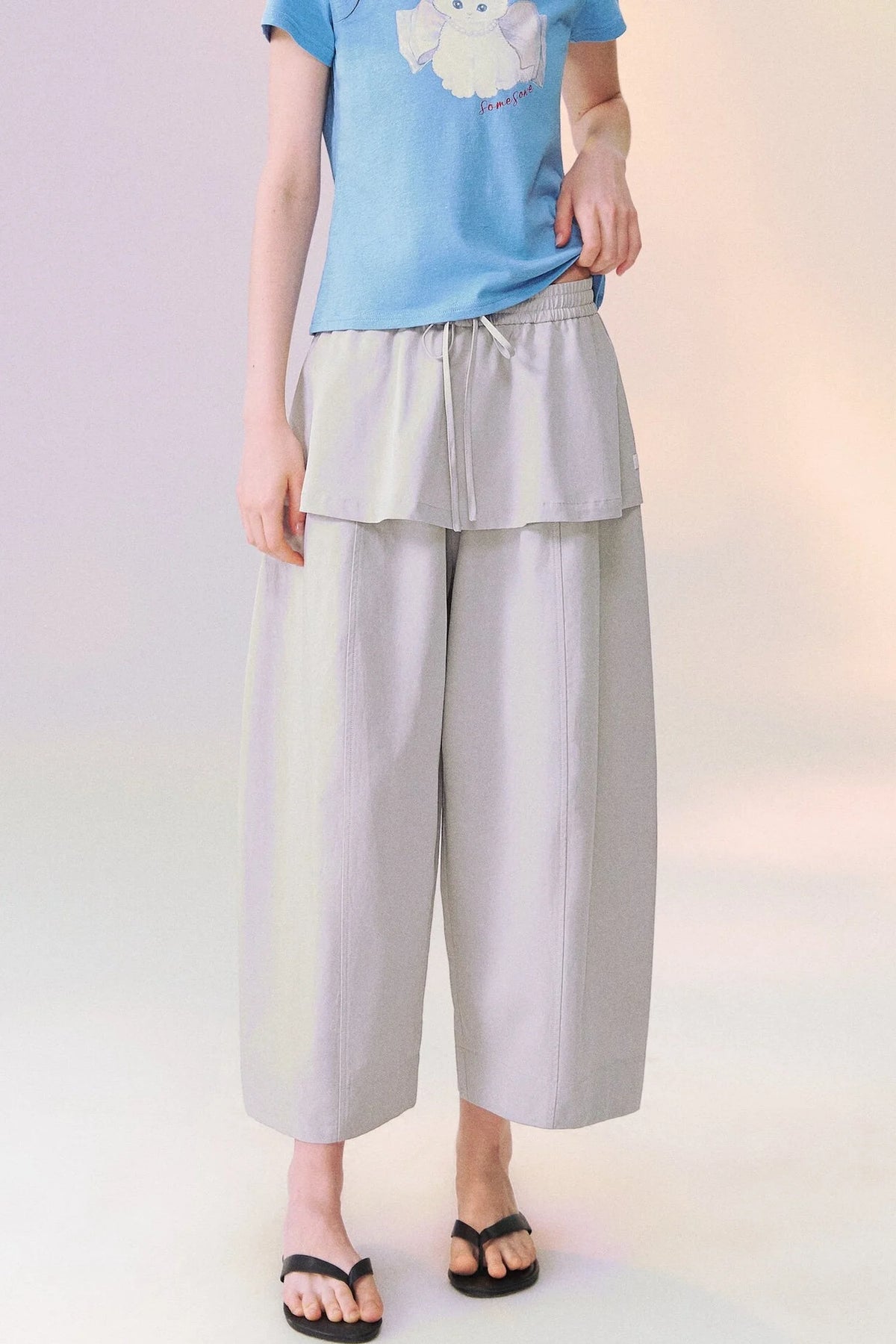 Layered-Look Skirt Overlay Wide Pants