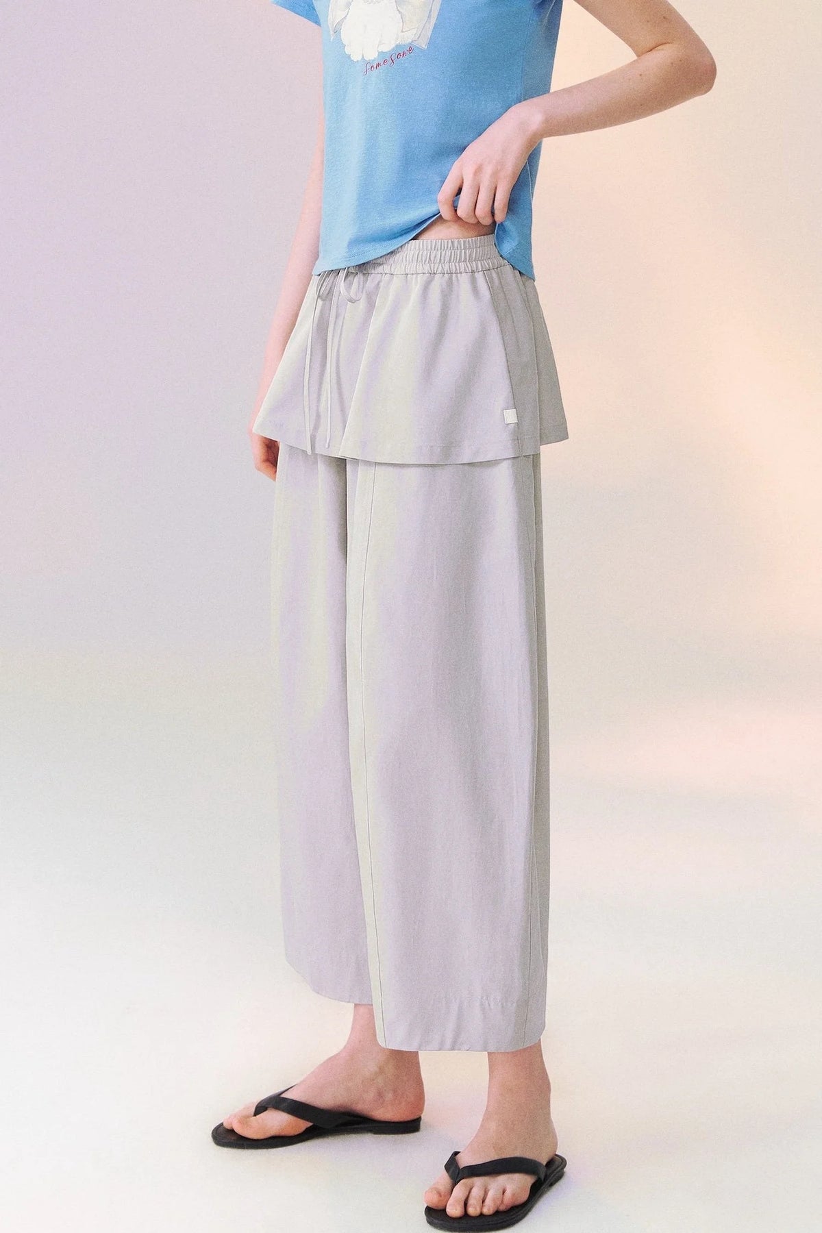 Layered-Look Skirt Overlay Wide Pants
