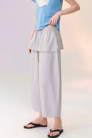 Layered-Look Skirt Overlay Wide Pants
