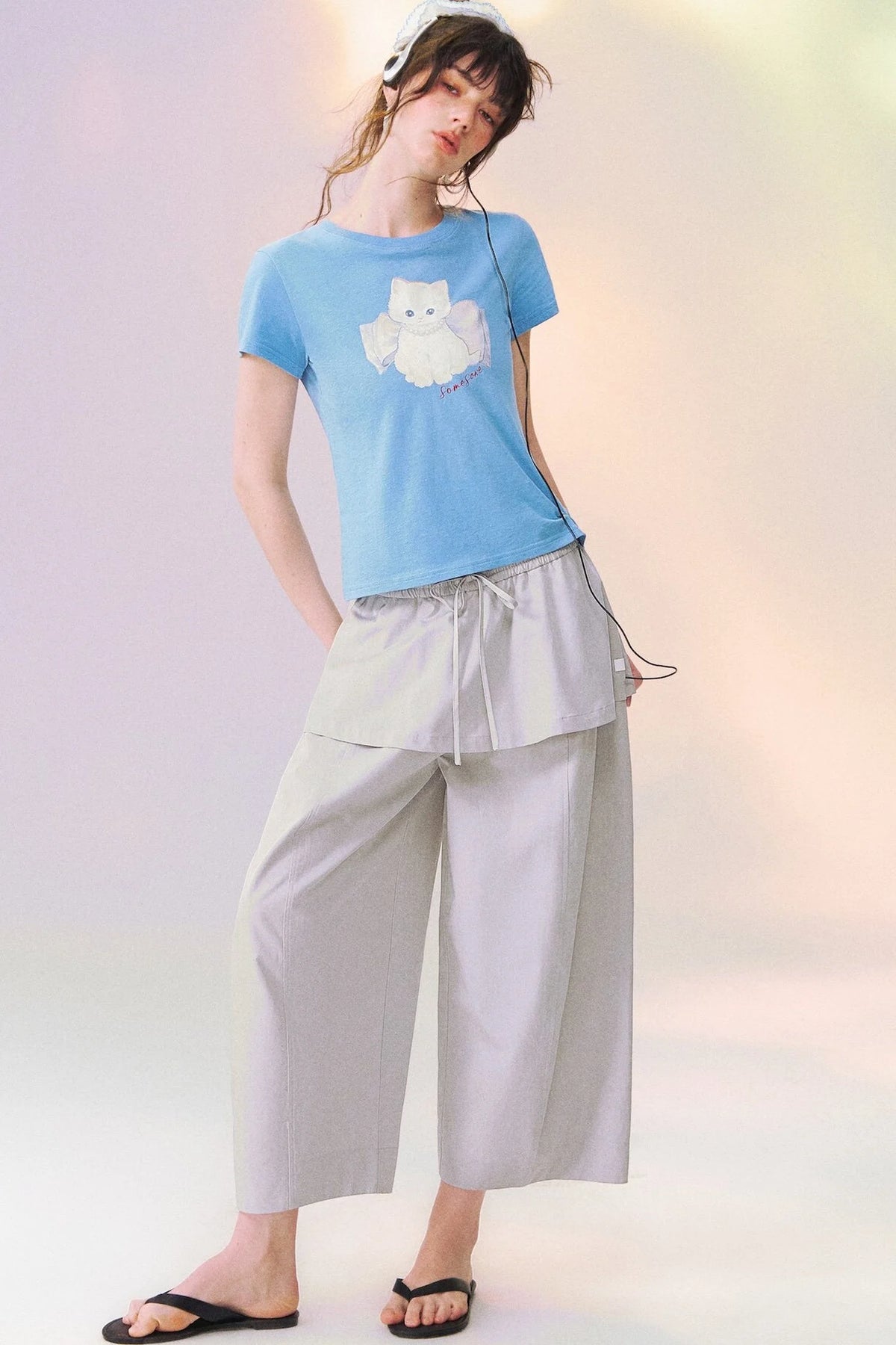Layered-Look Skirt Overlay Wide Pants