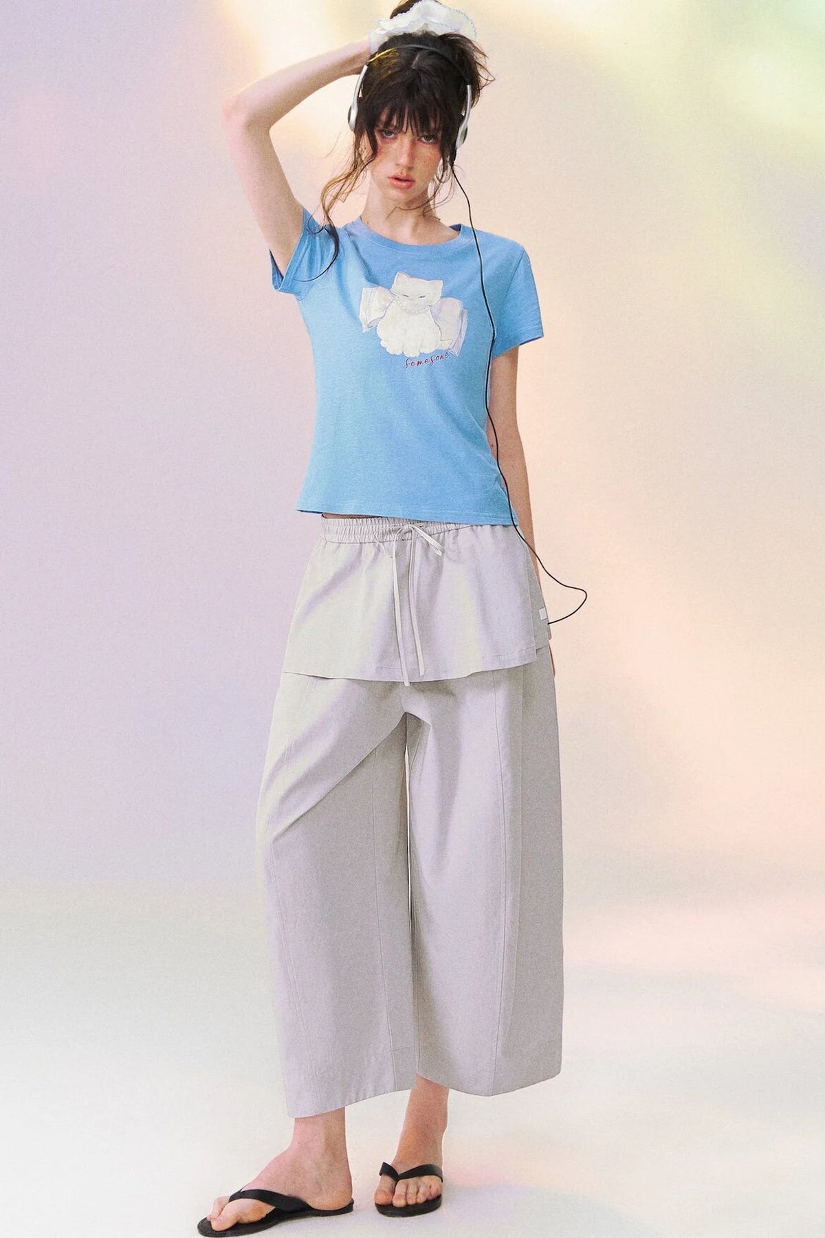 Layered-Look Skirt Overlay Wide Pants