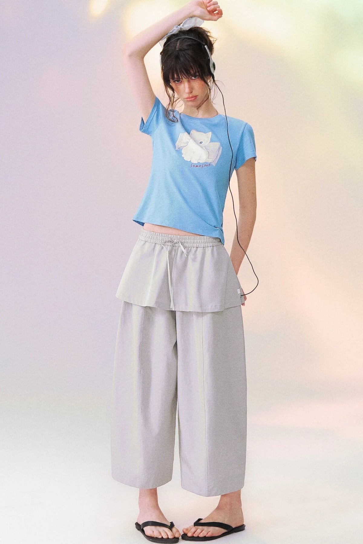 Layered-Look Skirt Overlay Wide Pants
