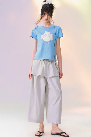 Layered-Look Skirt Overlay Wide Pants