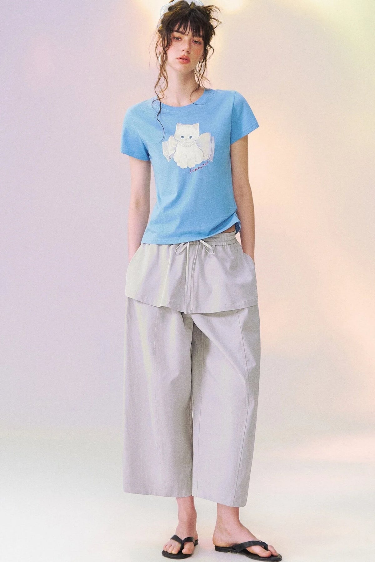Layered-Look Skirt Overlay Wide Pants