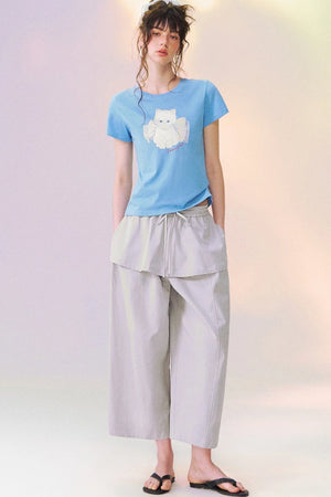 Layered-Look Skirt Overlay Wide Pants