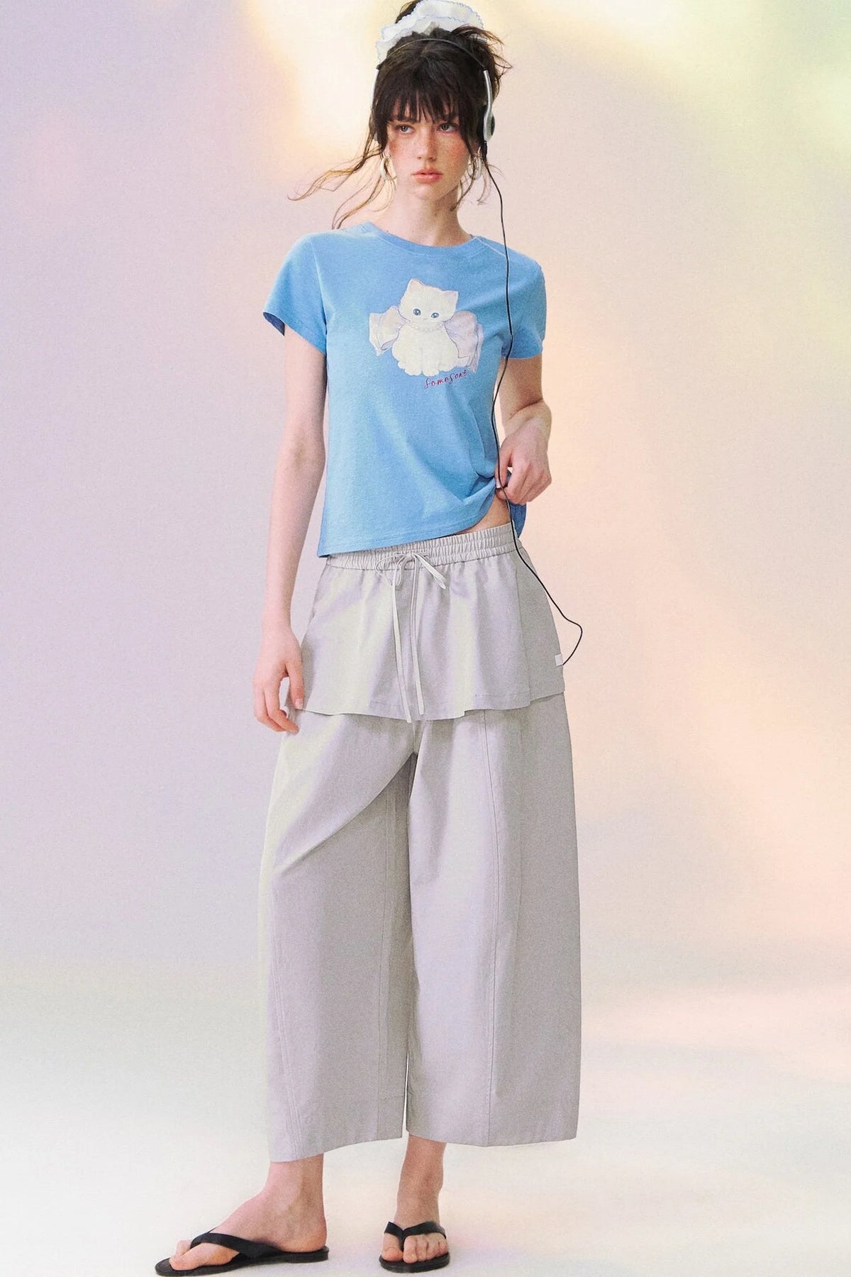 Layered-Look Skirt Overlay Wide Pants