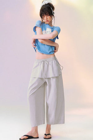 Layered-Look Skirt Overlay Wide Pants