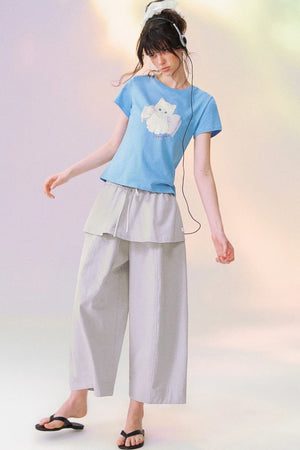 Layered-Look Skirt Overlay Wide Pants