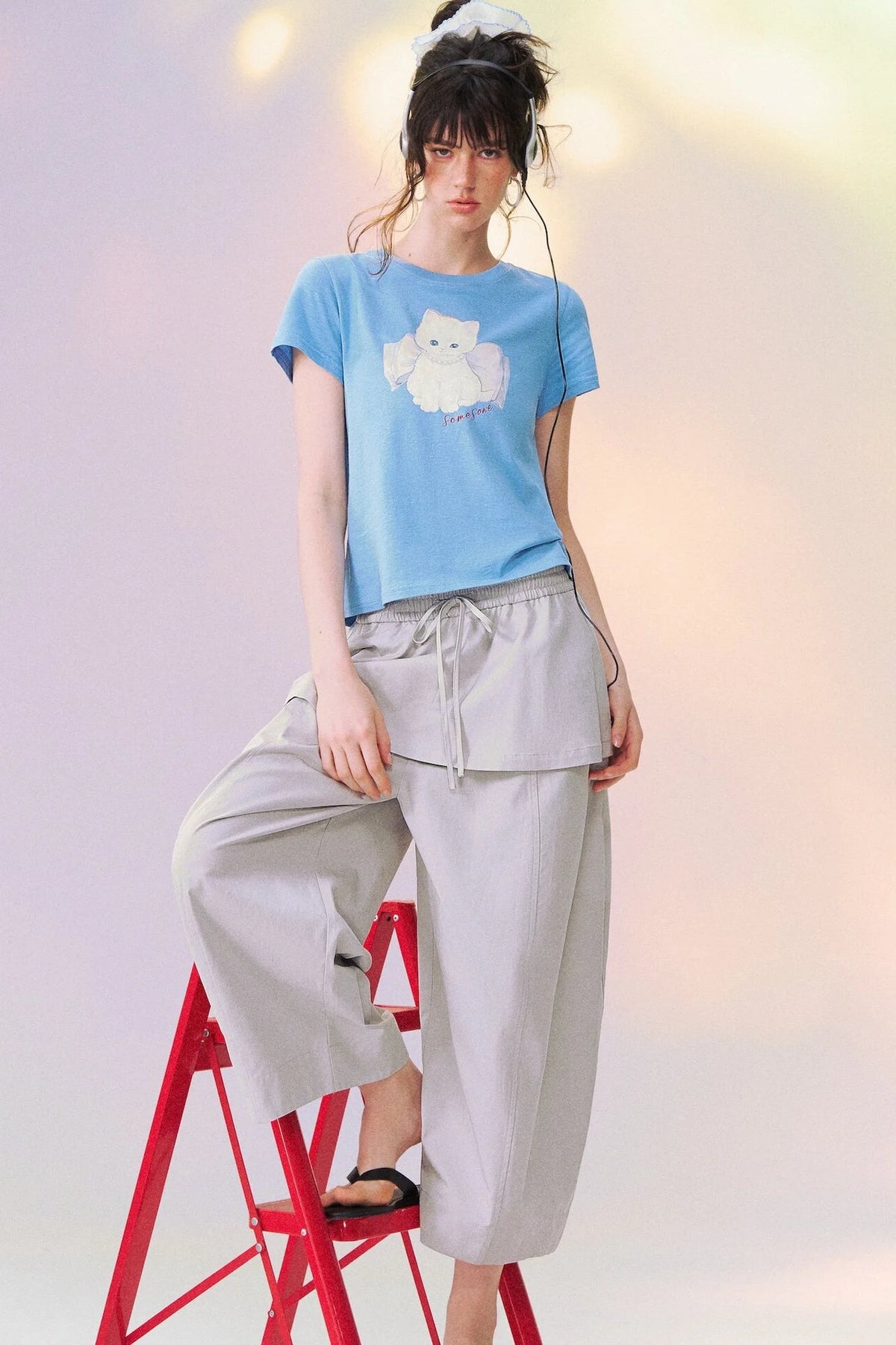 Layered-Look Skirt Overlay Wide Pants