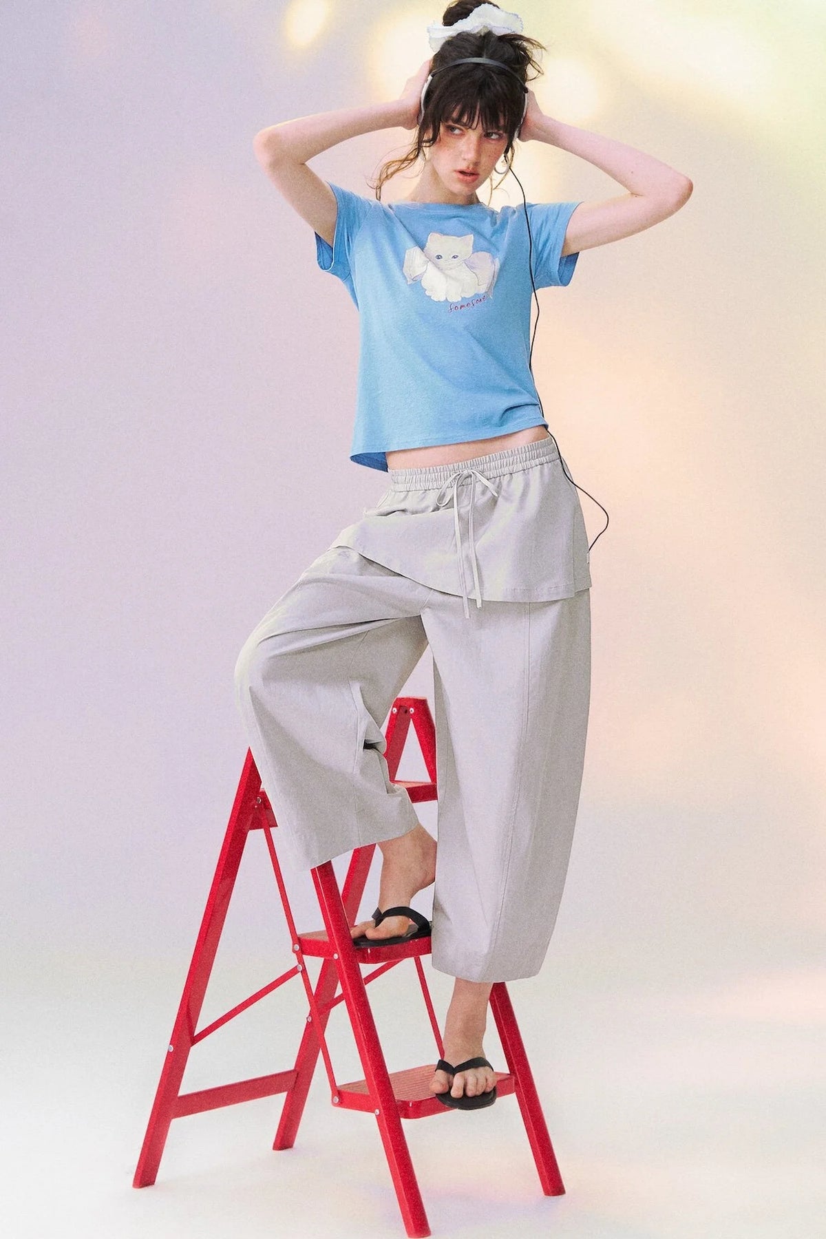 Layered-Look Skirt Overlay Wide Pants