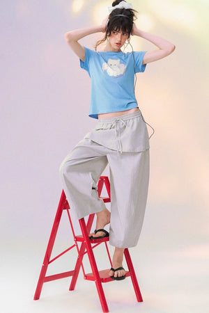 Layered-Look Skirt Overlay Wide Pants