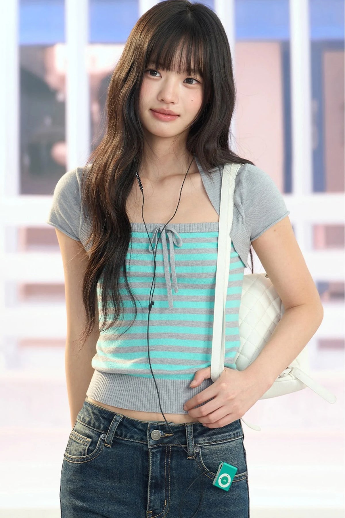 Layered-Look Striped Knit Top