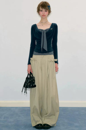 Layered-Look Striped Tie Knit Top